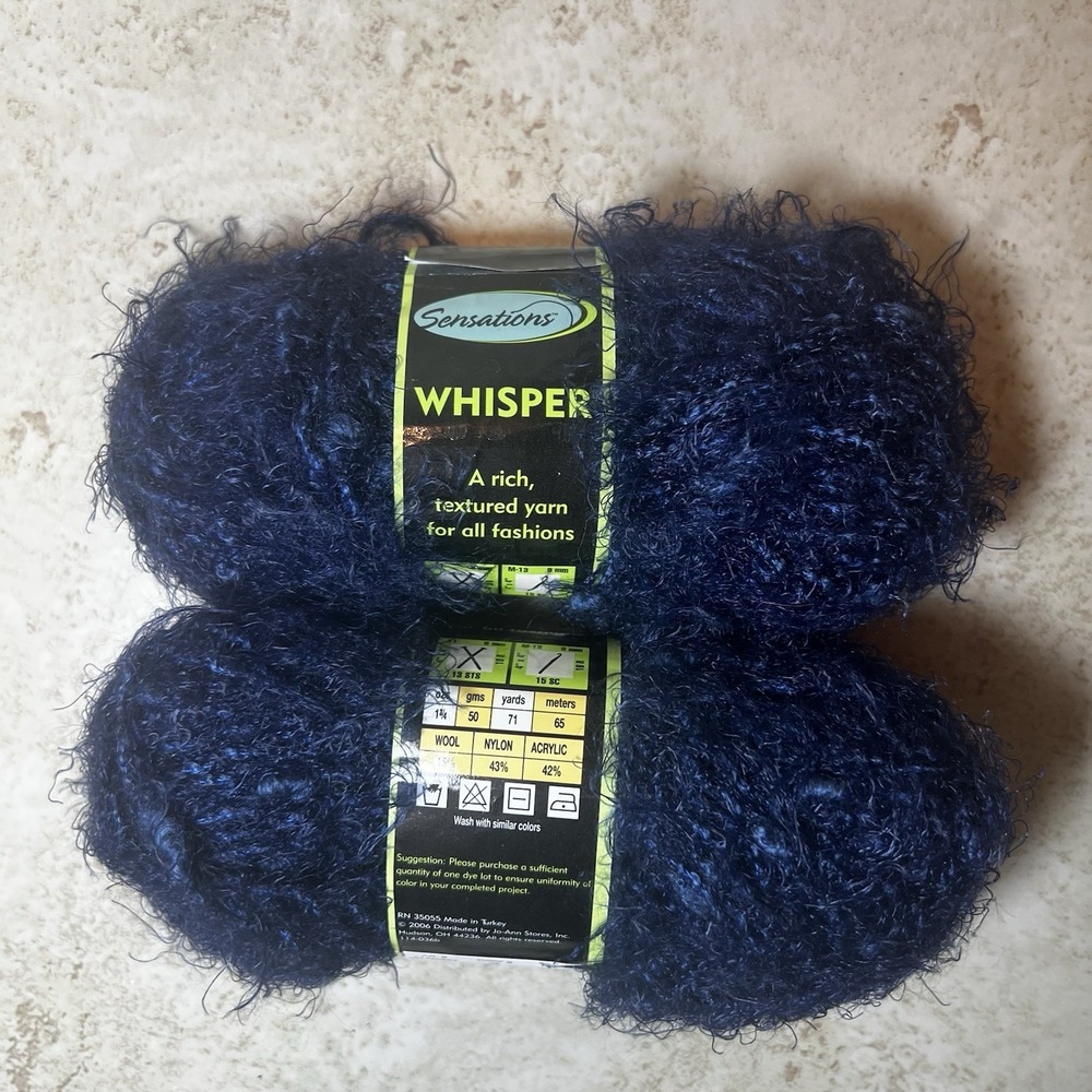 Sensations Whisper Yarn 08 -‎ Blue 1.75 oz./ 50g 2 Skeins Wool Nylon Acrylic